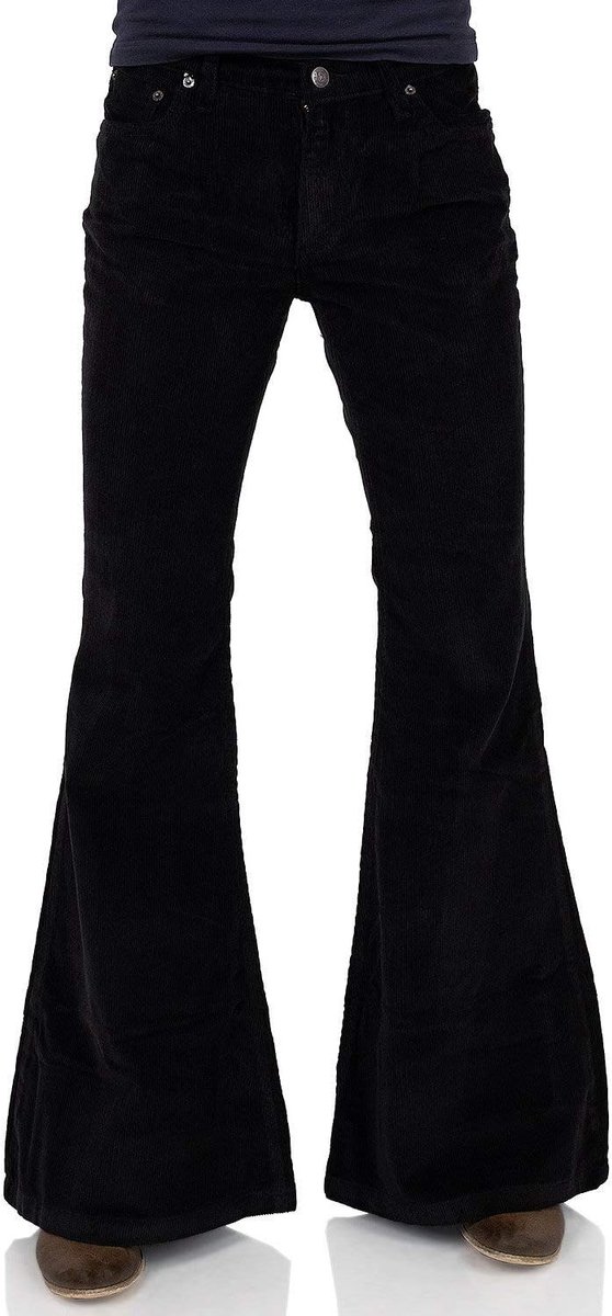 Zwarte boho corduroy broek voor dames, slim fit, corduroy flared-jeans voor vrouwen in jaren '70 hippie-stijl