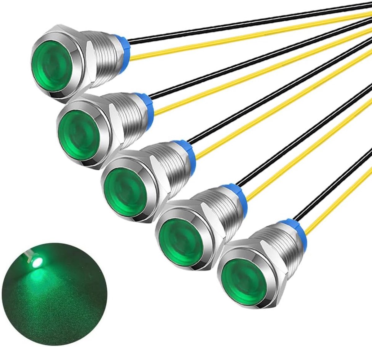 5st 10mm 230V AC LED Metalen Indicatielampje Waterdichte Signaallamp (Groen)