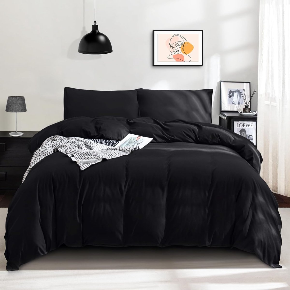 ohano Beddengoed, 200 x 220 cm, 3-delig dekbedovertrek, beddengoedsets, microvezel, dekbedovertrek 200 x 220 cm + 2 kussenslopen 80 x 80 cm met ritssluiting, behaaglijk zacht, voor het hele jaar door