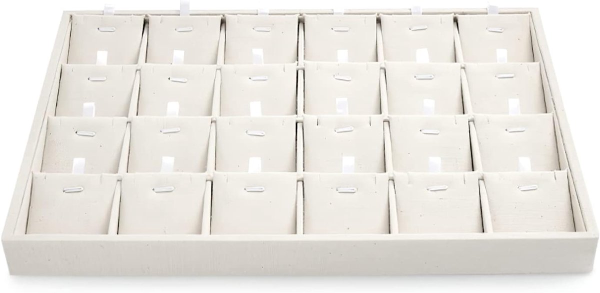 stapelbaar, van jute, sieradenopslag, lade, sieradeninzet, organizer, 24 vakken, sieradendisplay voor kettingen (beige)