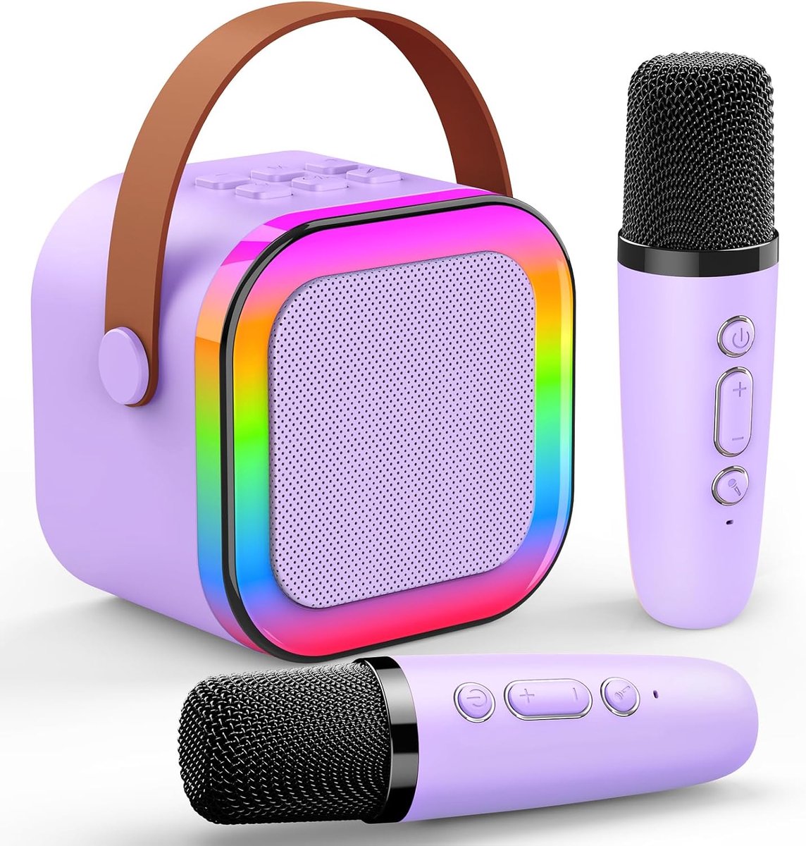 Draagbare Bluetooth Speaker voor Kinderen 3-12 Jaar - 2 Microfoons, LED-lampjes, USB/TF/AUX - Ideaal Verjaardagscadeau of Speelgoed - Paars