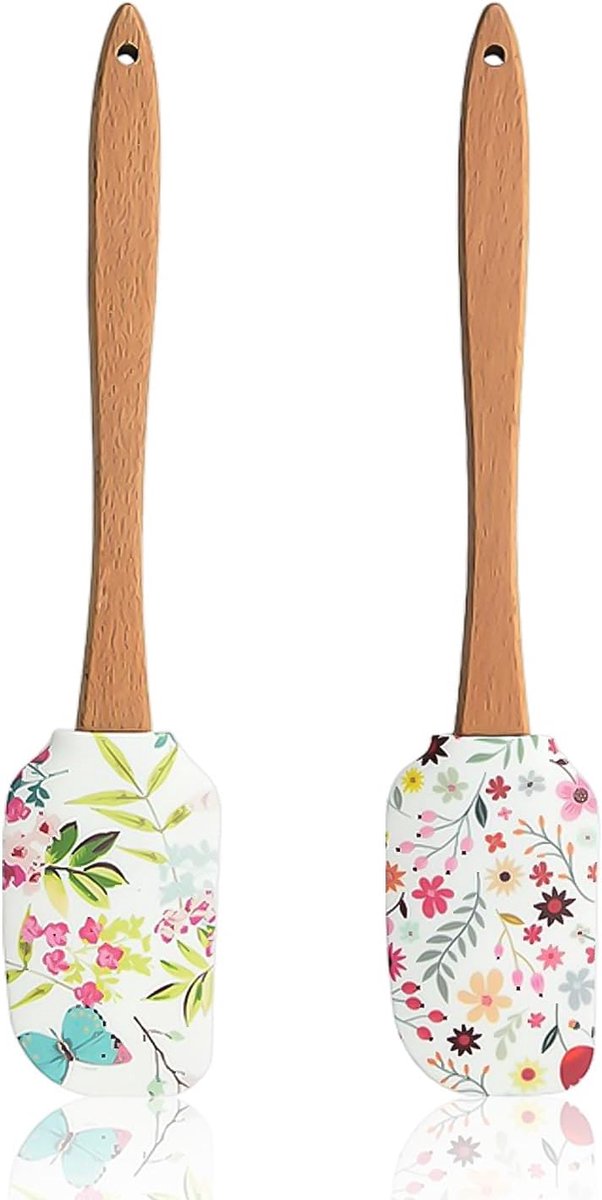 2 stuks bloemenspatel, houten spatel, keukenspatel, siliconen spatel, bakspatel, fondantmat, siliconen taartspatel