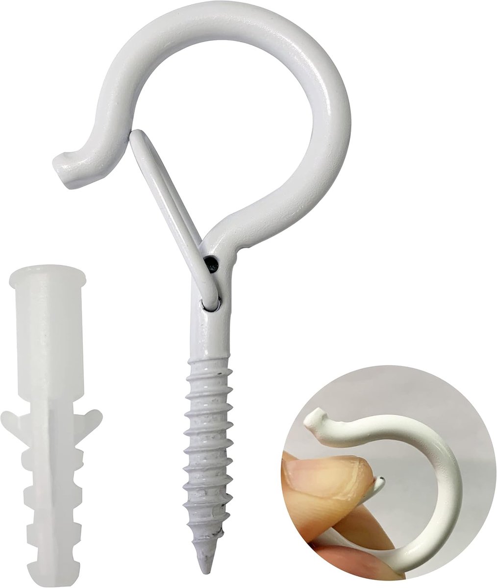 Haken, 4 mm x 55 mm, plafondhaken, zware belasting met veiligheidsgesp met schroeven voor het ophangen van plantenmanden, vogelhuisjes, windspelletjes, lantaarns (wit)