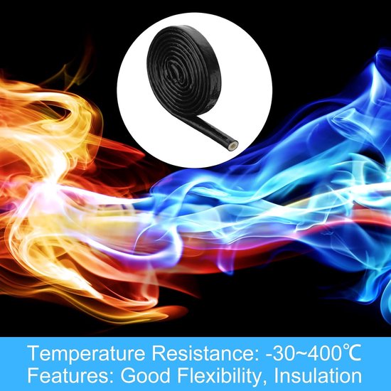 0,3 inch (1,3 cm) ID 5ft band glasvezel met siliconencoating brandwerende mantel thermisch afgeschermd, voor autoslangen, elektrische kabel, zwart — afbeelding 5