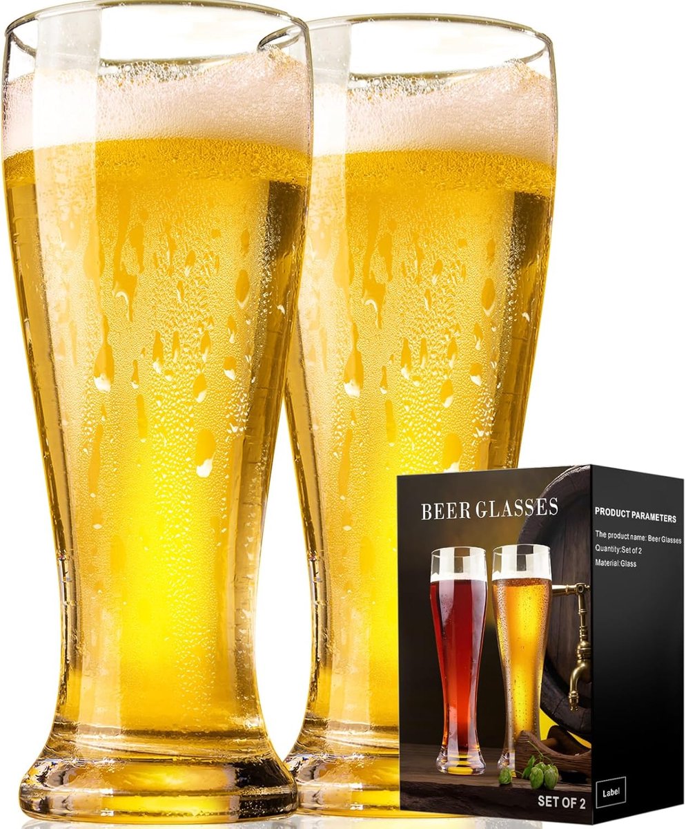 Bierglazen 420ML, witbierglazen 0,42L, set bierpulglazen, bierglas drinkset, weizenglazen cadeau voor mannen (2)
