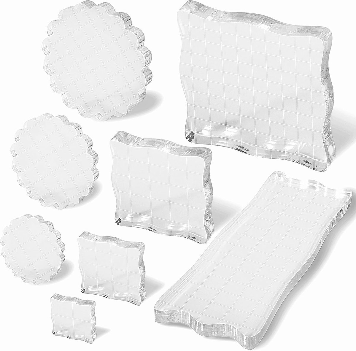 8 stuks transparante acryl stempelblokken met rasterlijnen voor scrapbooking, doe-het-zelf handwerk, fotoalbum