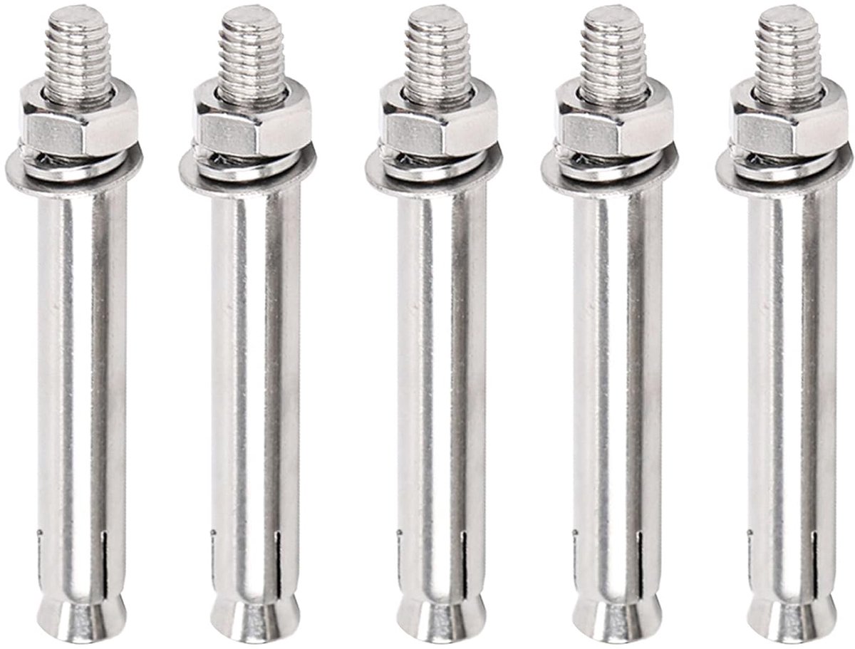 5 stuks expansieschroefbouten, M10×60mm-M10×100mm roestvrij staal externe zeskantmoer expansiehuls ankerbout, M10×100mm(M10x70mm)