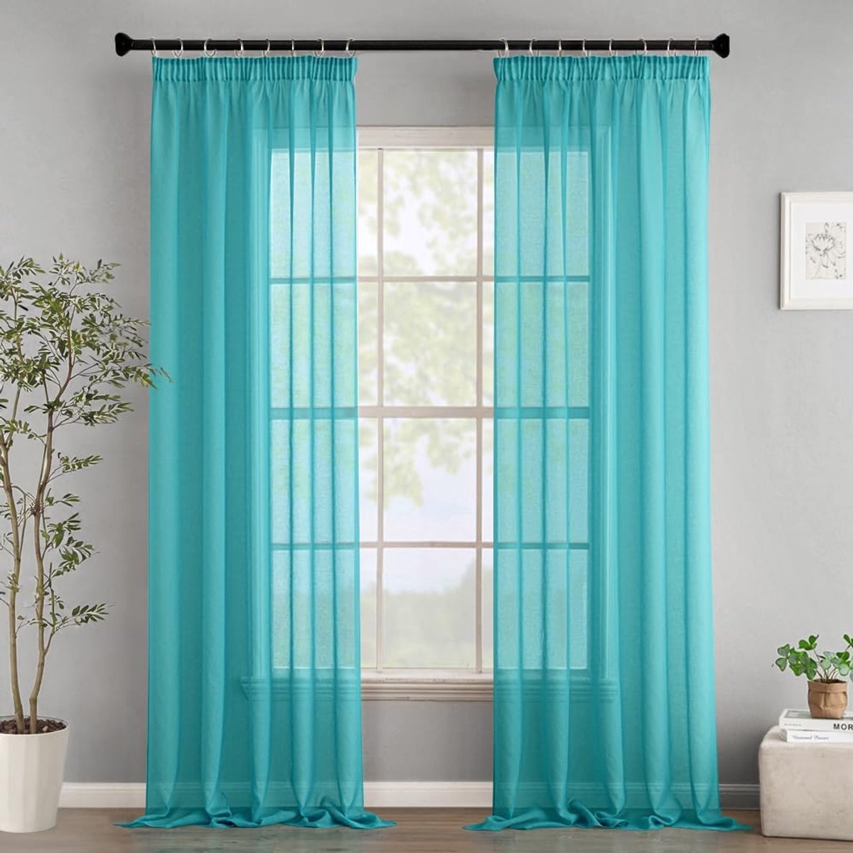transparante raamgordijnen, vitrage met plooiband, moderne decoratieve gordijnen voor slaapkamer, woonkamer, huis, set van 2, 140x260cm, blauw | Gordijnen, transparant, transparante gordijnen, gordijnen, slaapkamer, moderne lusgordijnen