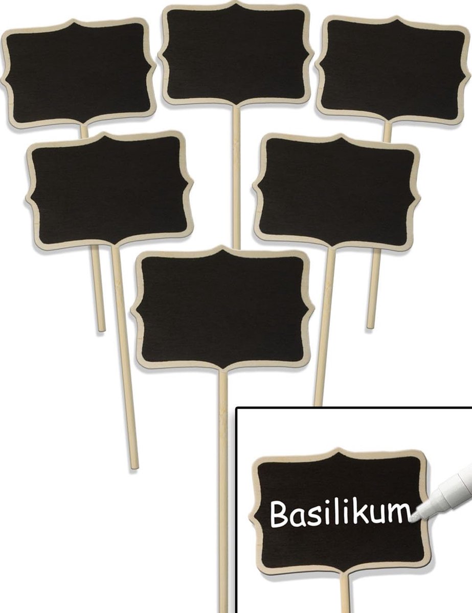 - 6 x klassieke houten plantenborden, beschrijfbaar, 17 cm, klassiek, set van 6