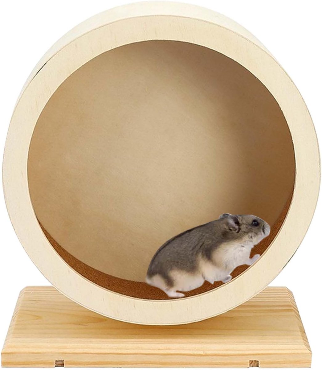 Hamsterwiel van hout, Ø 15 cm loopwiel voor hamsters, met gesloten kurk-loopvlak, geluidsarm en voor kleine huisdieren