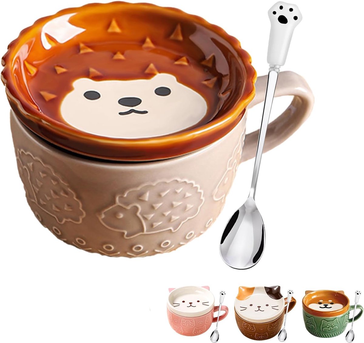 Cadeaus voor vrouwen Haar schattige Kawaii egel koffiemokken met deksels, kerstverjaardagscadeaus voor meisjes, vriend, kinderen, mannen, vrouw, moeder, oma, leraar, nieuwigheid dier koffie keramische