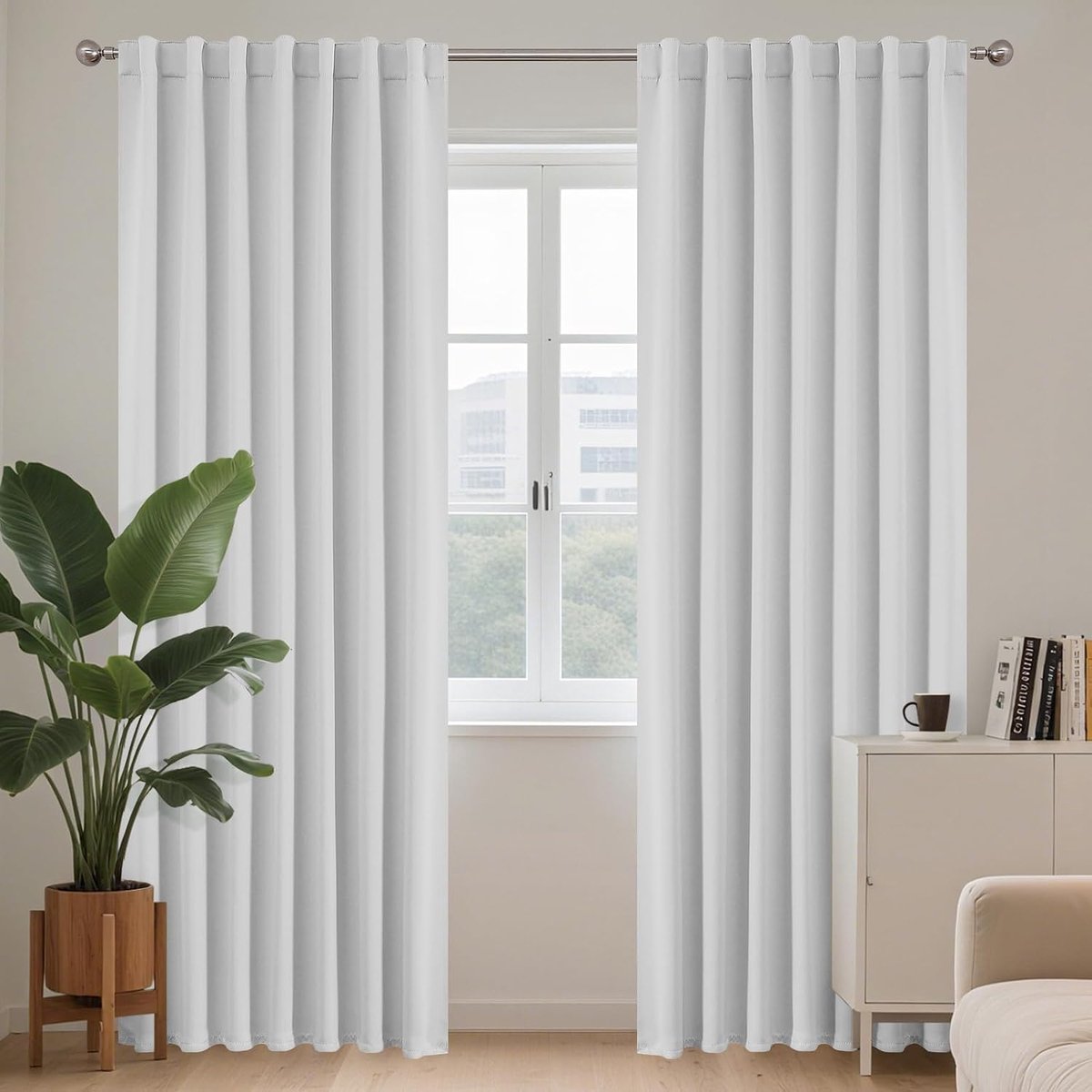 Lussen, verborgen gordijnen, set van 2, H 260 x B 140 cm, grijs-wit, verduistering, ondoorzichtig, lang gordijn, geluidsbescherming, stangdoorgang, verduisteringsgordijnen, slaapkamer