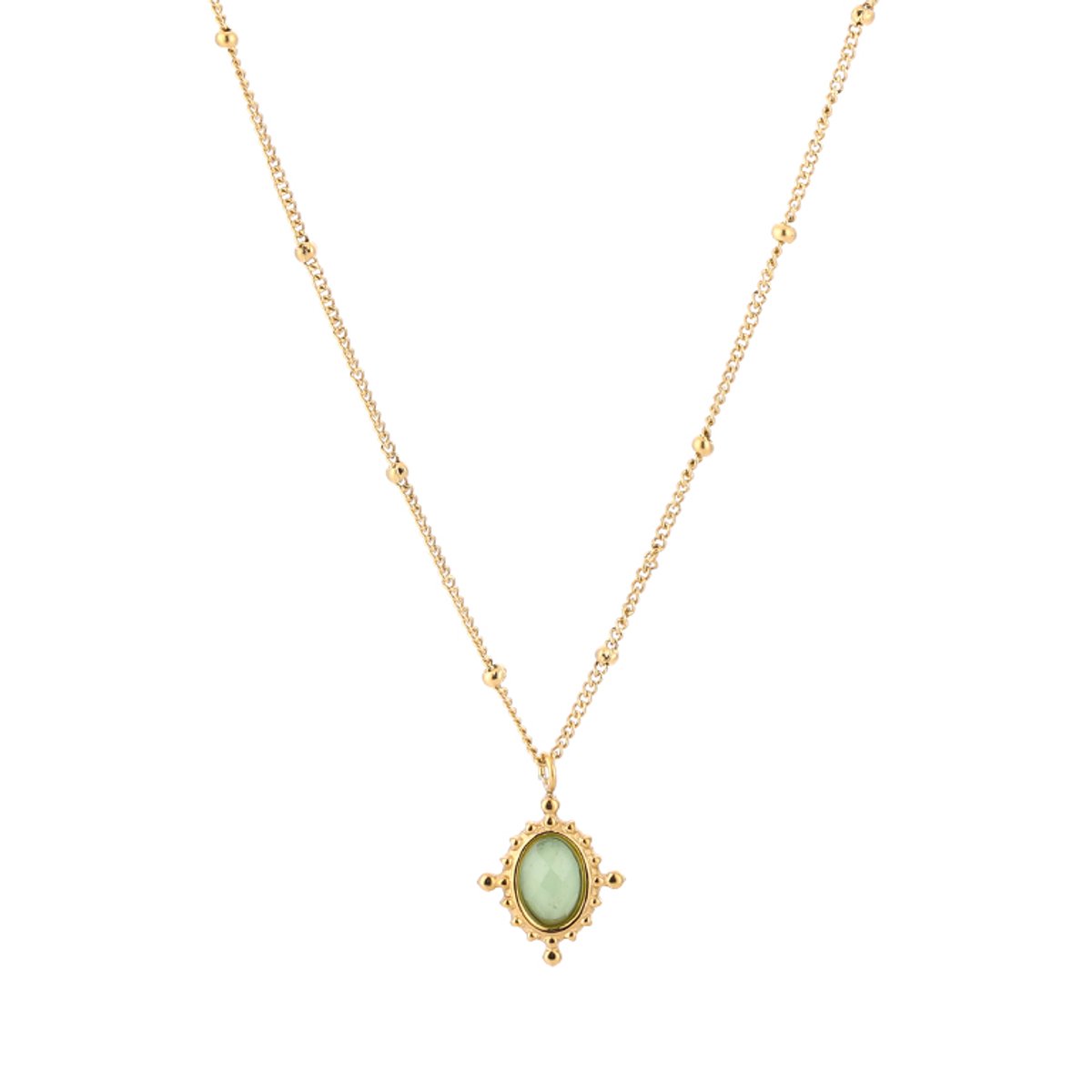 Boho Satellite Bead Chain Oval Turquoise Gemstone Pendant Necklace – Natuursteen Ketting BOHO – RVS - Groen