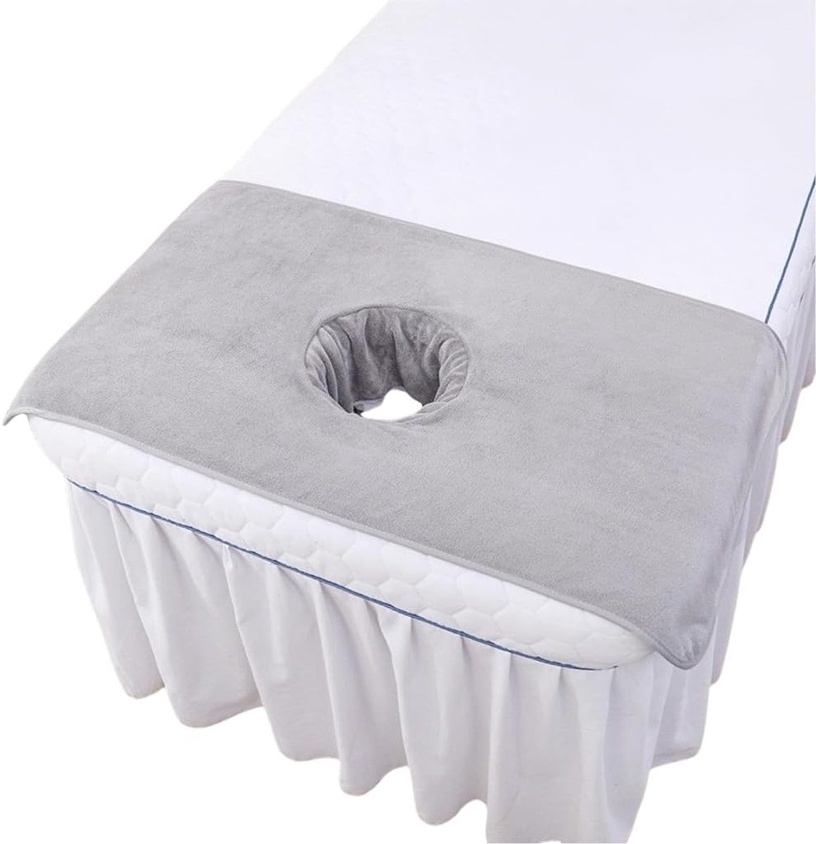 Massagetafel Laken - Premium Vastgemaakt Hoeslaken - Met Gezichtsgat - Afgewerkte Randen - Lichtgrijs - Professioneel en Thuisgebruik - 40×80 cm - Extra dik met gat - Gezoomde randen