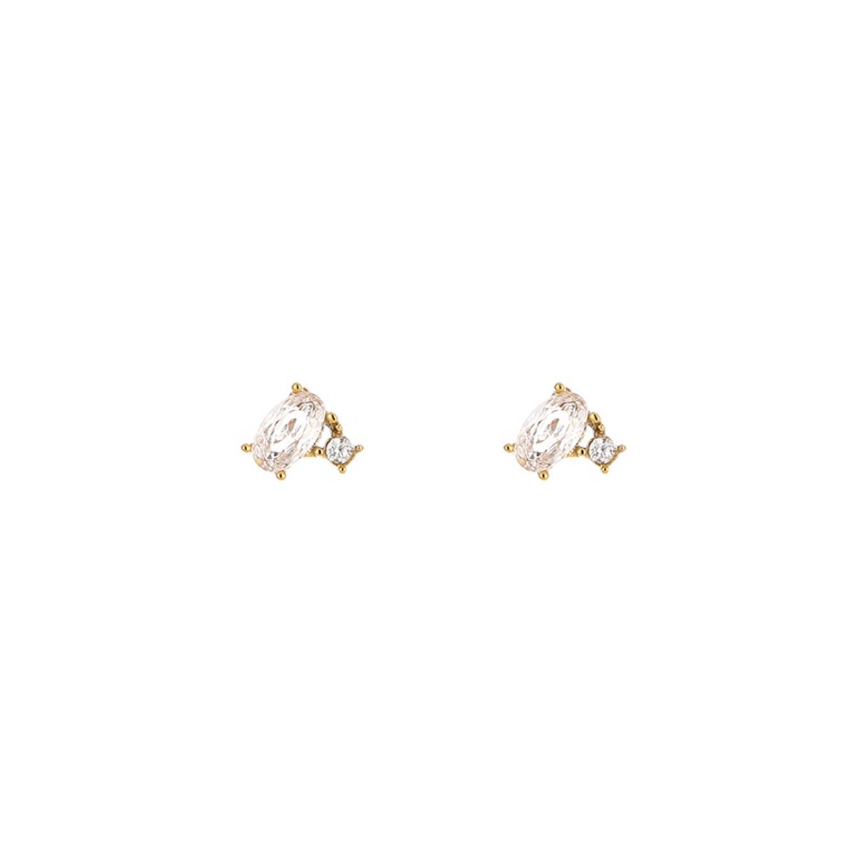 Asymmetric Oval Cluster Zirconia Studs – Luxe Asymmetrische Oorstekers – RVS - Goud