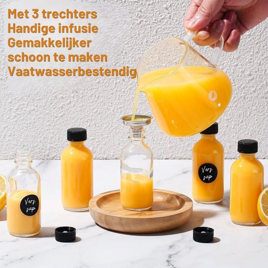 Dailygoods - Set van 12 Mini Glazen Bottles 60ml - Met Deksels voor Essentiële Olie en Shots — afbeelding 3