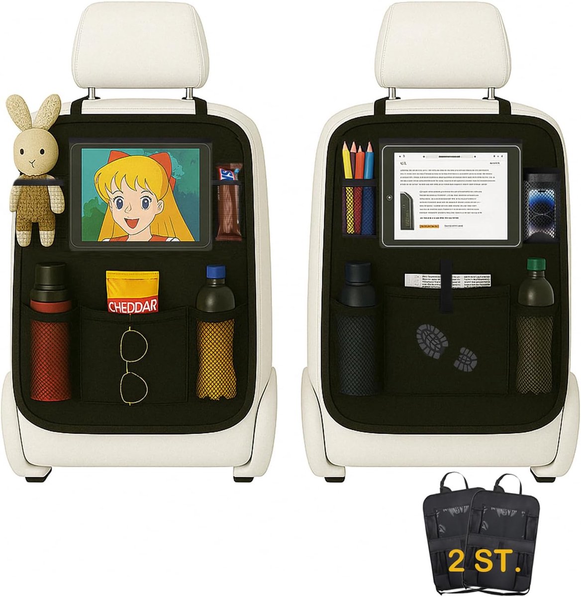 SnelShoppen - Auto Zitplaats Organizer Box, 2 Stuks Achterzit Bescherming Kinder Kickmat Waterdicht met Extra Groot Touchscreen