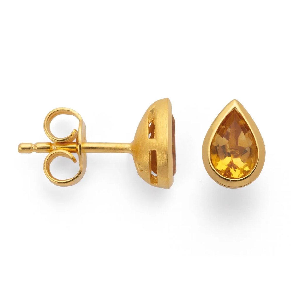 Bastian Vergulde zilveren oorknoppen met citrien - 925 Sterling Zilveren Vergulde Oorknoppen - Citrien 0,84 ct