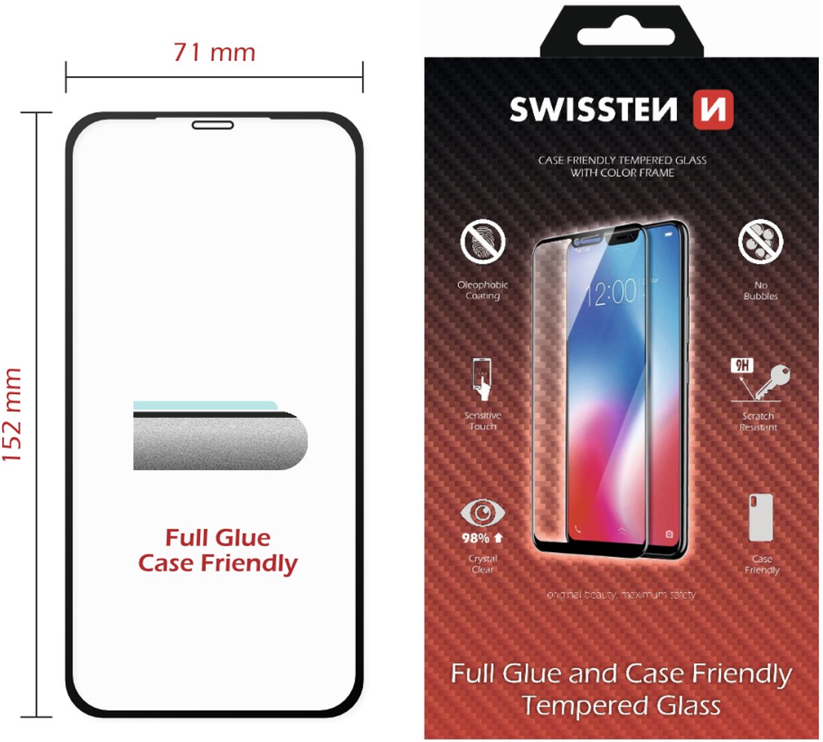 Swissten iPhone XS Max Tempered Glass - 54501721 - Full Glue - Black