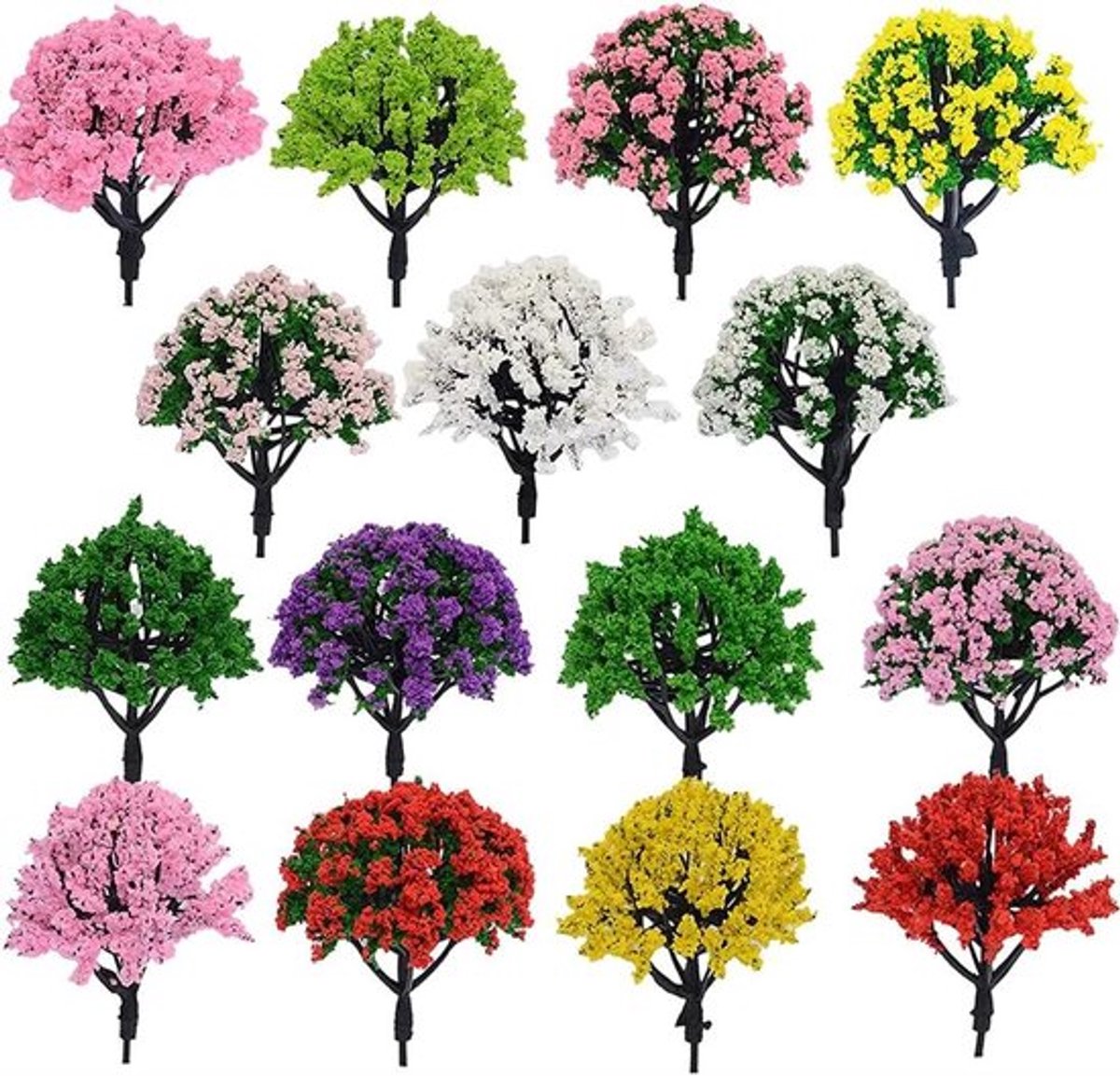 15 stuks model bomen - accessoires modeltrein landschap - gemengd model - 15 kleuren - diorama - modelspoor - doe-het-zelf ambachten - 8 cm hoog
