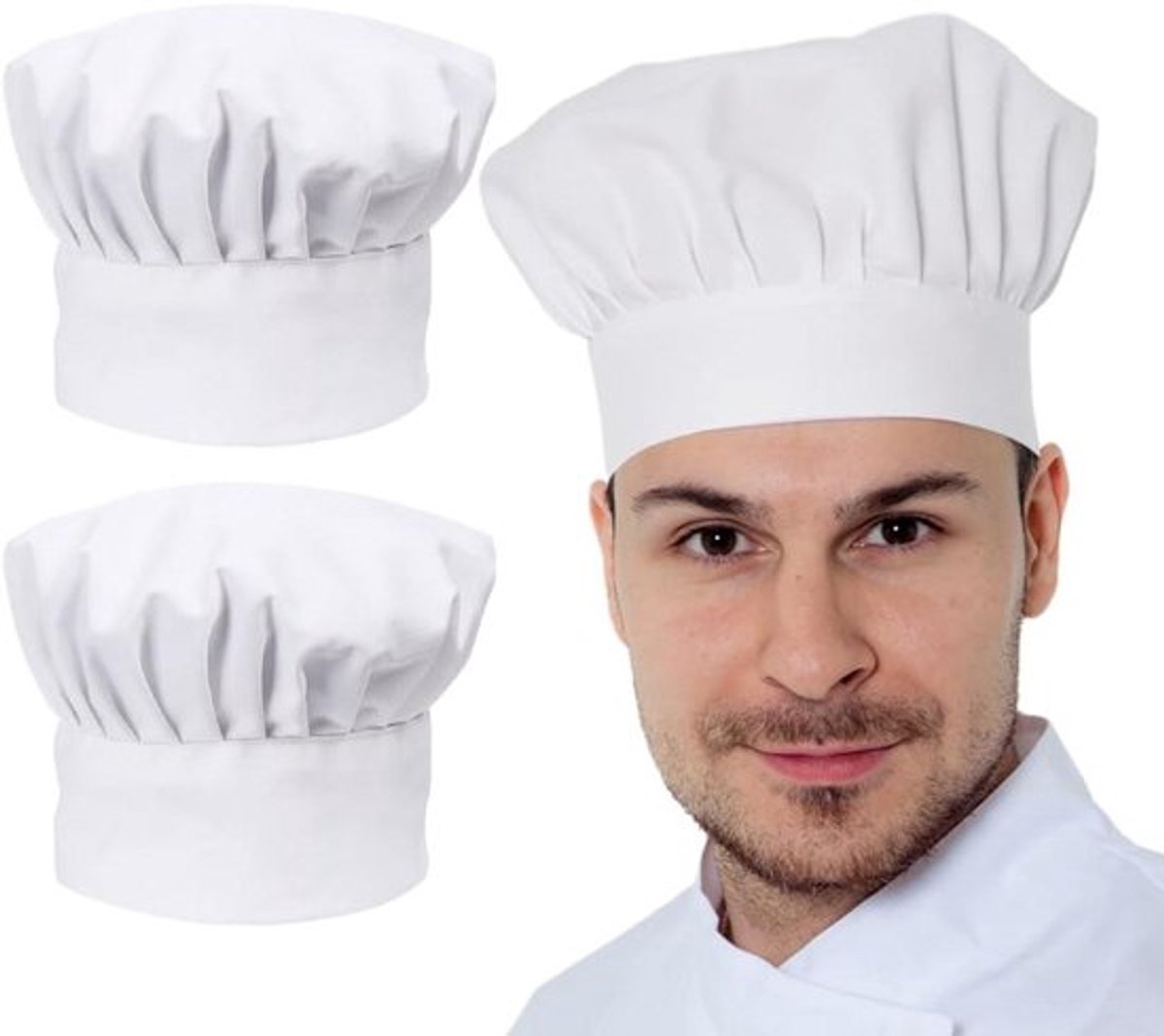 Beroepskleding gastronomie - 2 stuks - Koksmuts verstelbaar - Unisex - Elastische koksmuts voor restaurant - Koken - Grillen - Bakken - Wit