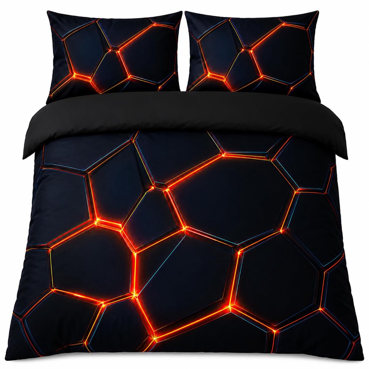 SnelShoppen - Gaming Beddengoed voor Jongens, 135 x 200 cm, Zwart-Oranje, Kinderbeddengoed met Neonzeshoek-Design, Dekbedovertrek Set met 2 Kussenslop