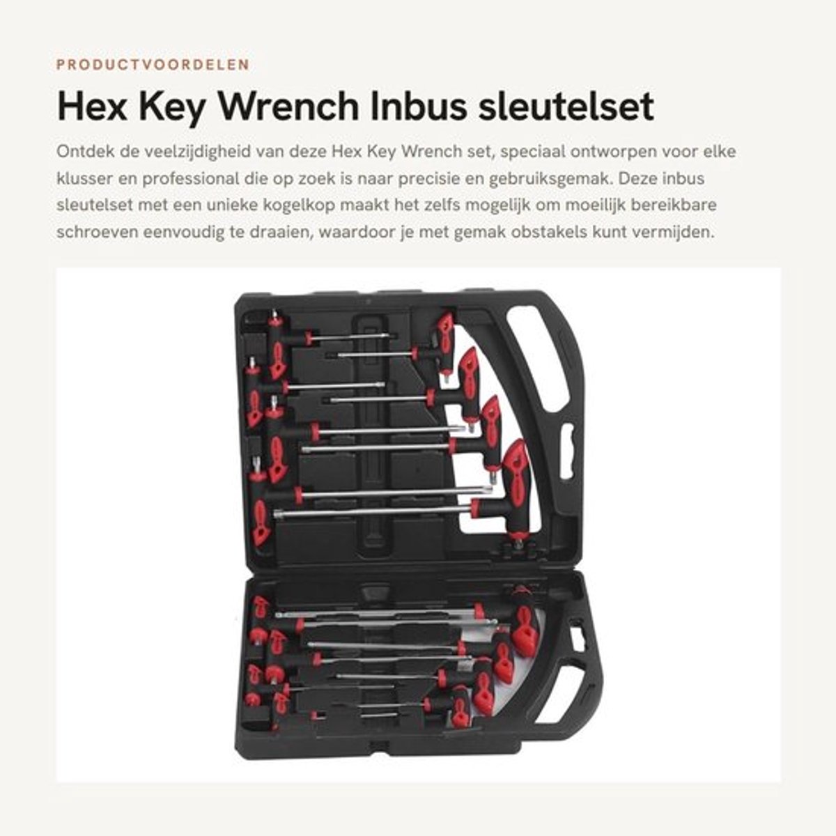 Inbussleutelset Ergonomisch - Inbussleutels met Kogelkop - T-vormig Handvat - Anticorrosief Staal - Geschikt voor Auto-onderhoud