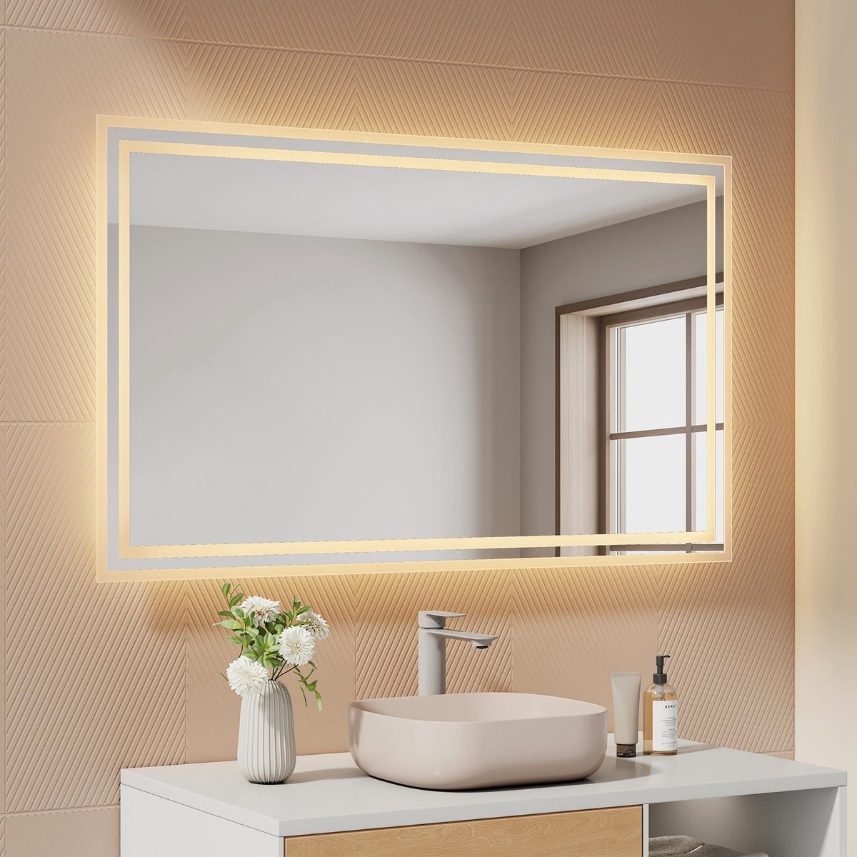 SnelShoppen - Badkamerspiegel met Verlichting 60 x 100 cm - Anti-Condens LED Spiegel - 2 Kleurtemperaturen Warmwit/Koudwit - Tuimelschakelaar - IP44 W