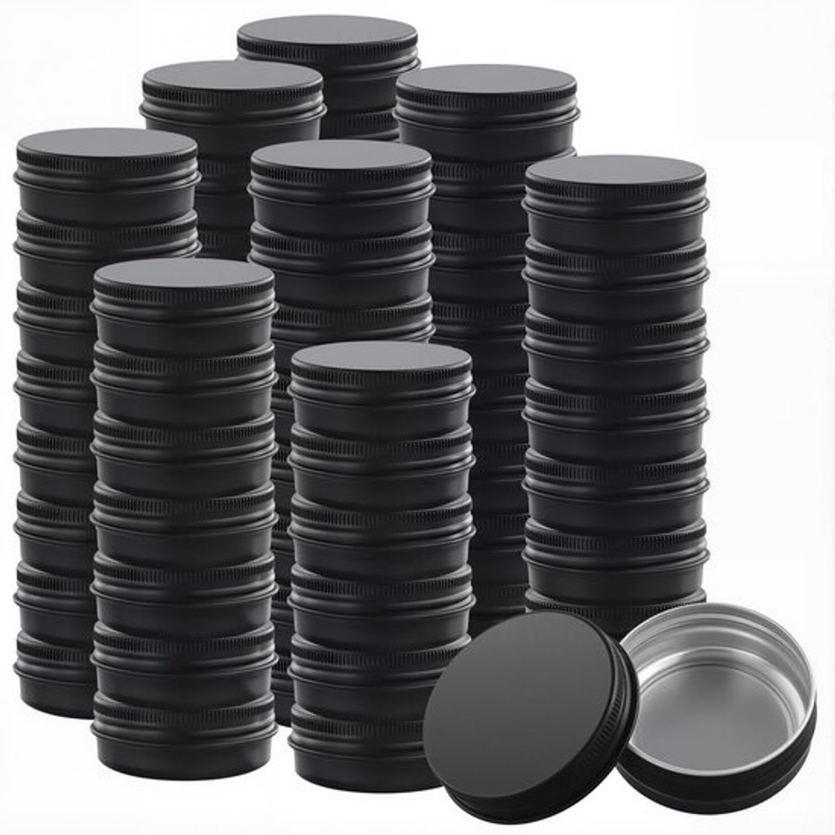 Aluminium Blikken 60 Stuks - 30ml Ronde Blikken - Roestbestendig - Opbergblik met Deksel - Lichtgewicht - Moderne Zwarte Afwerking
