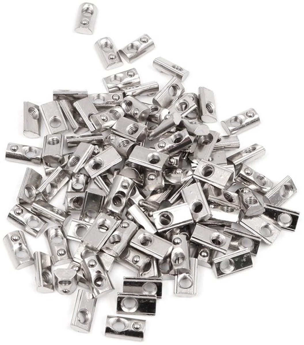 Veerbal T-moeren 100 stuks voor 20x20 aluminium extrusies - Vernikkeld koolstofstaal - 6mm sleuf - Profielaccessoire EU20-M5