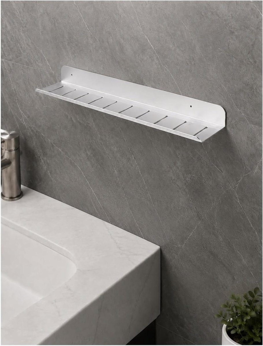 Badkamerrek - Doucheplank Wandrek - Badkamer Organizer - Met Afvoersleuven - 50 cm - Zilver