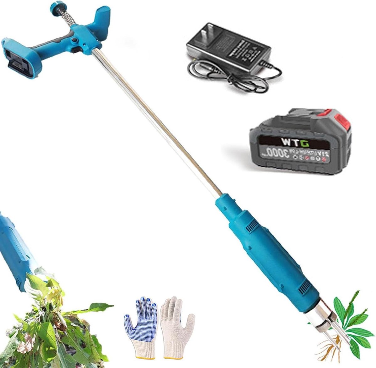 Elektrische Onkruidverwijderaar - Onkruidsteker Tuin - Onkruid Verwijderen - Stalen Kop Met 3 Klauwen - Lange Steel - Blauw