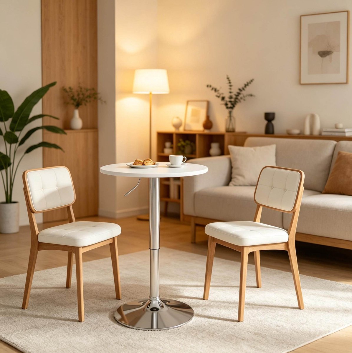 STILVORA Statafel - Hoogteverstelbare Ronde Bartafel - Modern Voor Eetkamer En Keuken - MDF En Metaal - Wit - 60 Cm