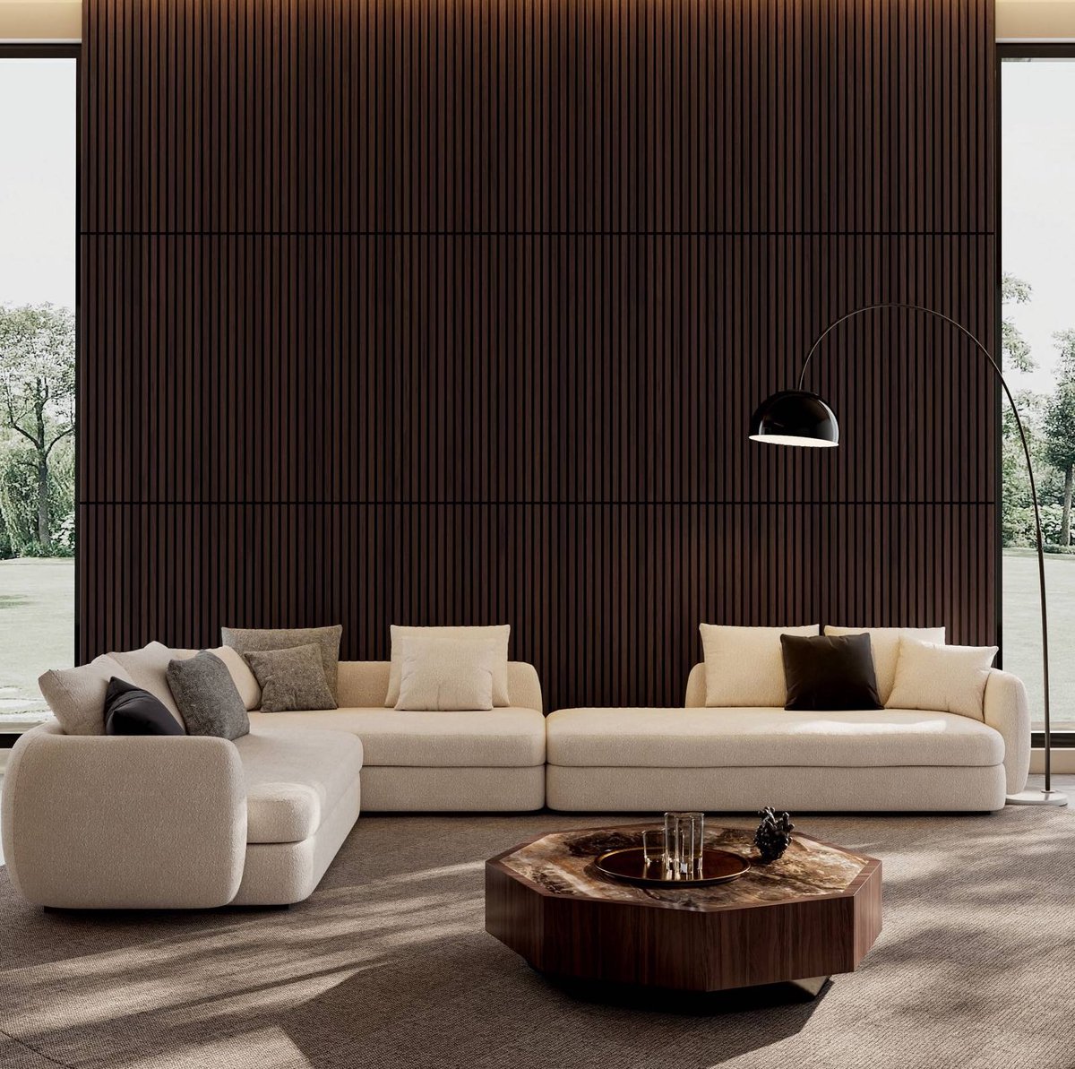 MIVRAY Wandpaneel – Akoestisch 4-Delig 115 x 60 cm – MDF En Polyester – Walnoot – Voor Wand En Plafond – 3-Zijdig Omwikkeld