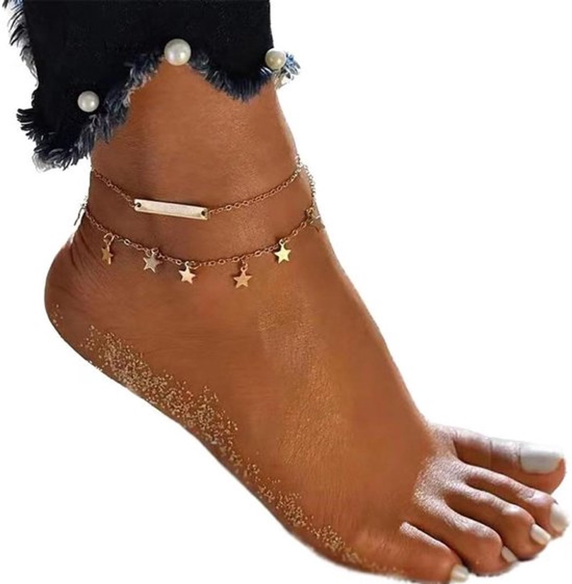 Gelaagde enkelarmband met sterren voor vrouwen en meisjes - Verstelbaar - Strand - Zomer - Voetsieraad