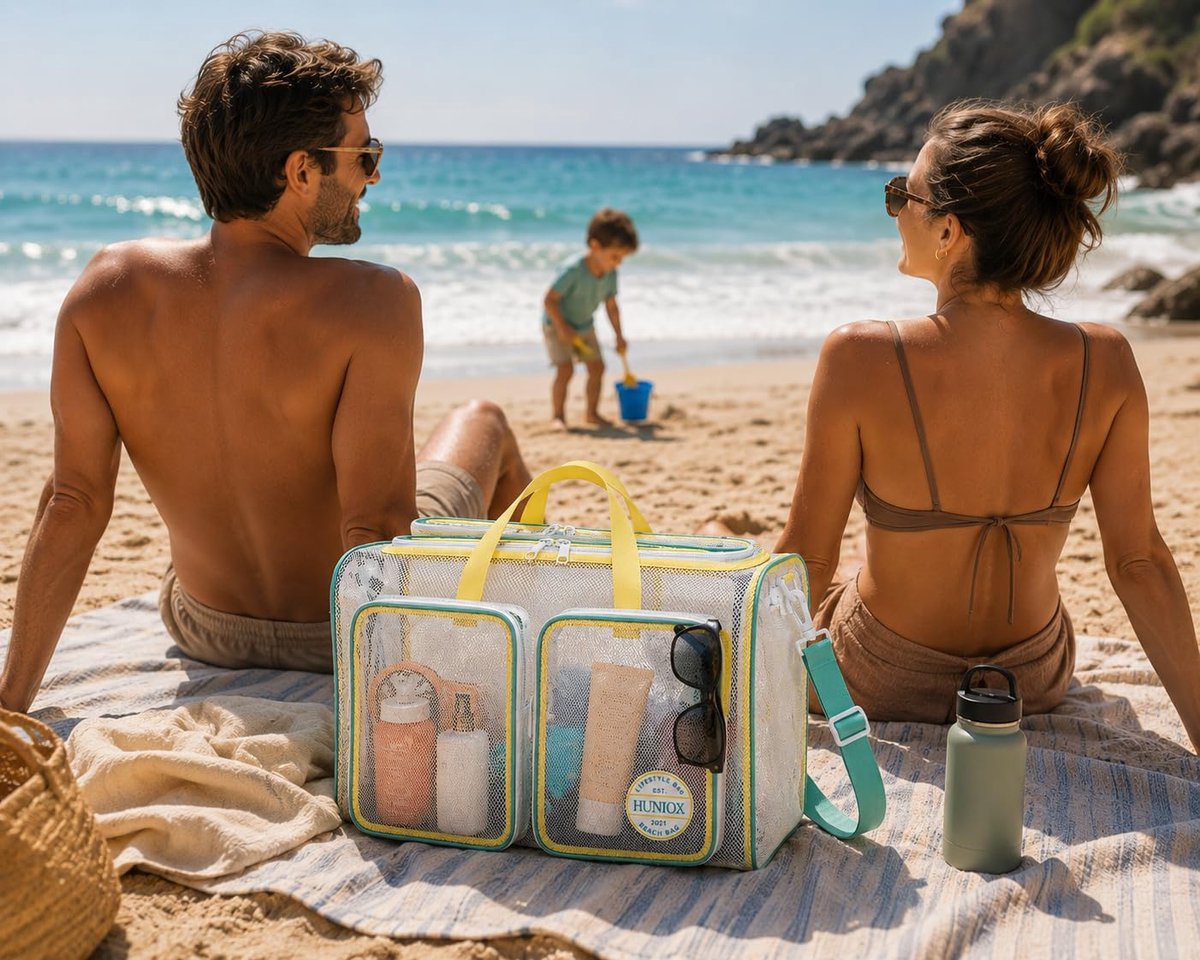SnelShoppen - XXL Strandtas Familie Strandtas - Haringen, Waterdicht, Ruim, Sun & Turquoise, Perfect voor Strand, Vakantie, Zwemmen, Picknick, Camping