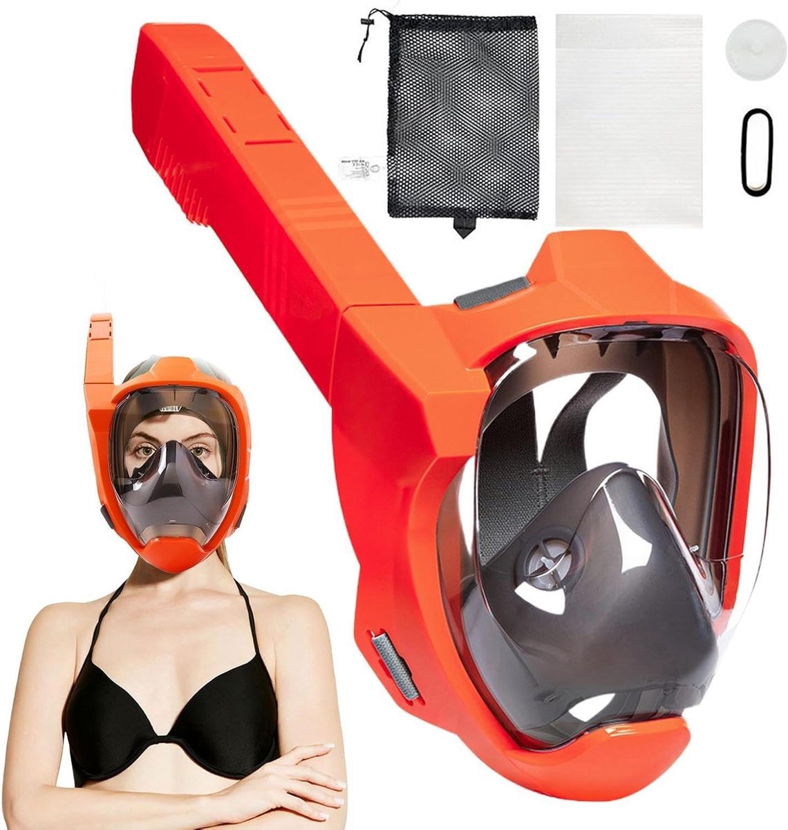 Snorkelmasker Volwassenen - Full Face Masker - Onderwater Verkennen - Panoramisch 180 graden Zicht - 23x29 cm - Oranje