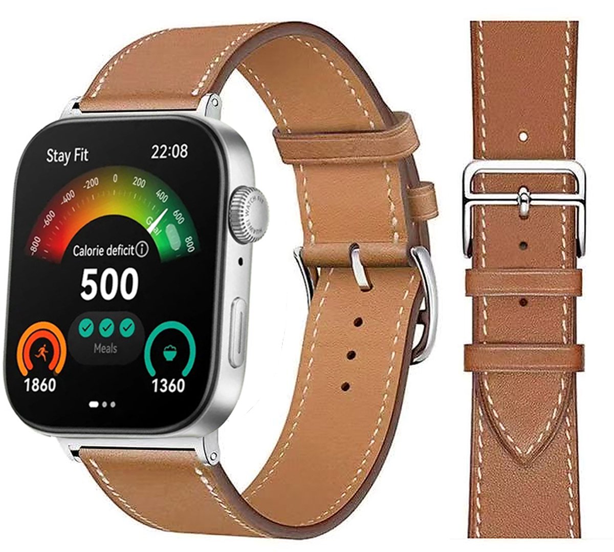 Stravo Premium Slank Leren Bandje – Geschikt voor Huawei Watch Fit 5 / Watch Fit 5 Pro / Watch Fit 4 / Watch Fit 4 Pro / Watch Fit 3 – Dun Leren Horlogebandje met RVS Gesp – Bruin
