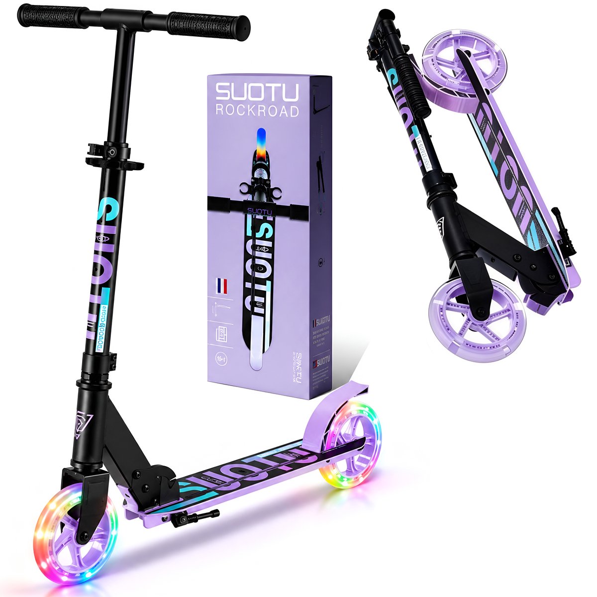 Bol.com Suotu Kinderstep - 145mm Lichtgevende Wielen - Step - Speelgoed Jongens/Meisjes - Max stuurhoogte: 85 cm - Aluminium - Z... aanbieding