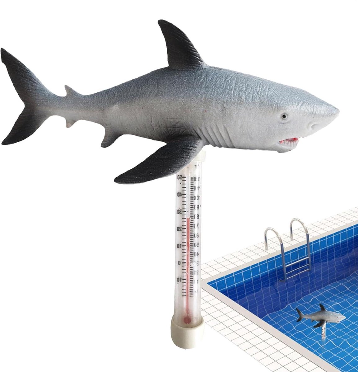Drijvende Zwembadthermometer - Water Temperatuurmeter - Zwembad Controleren - Grote Weergave - 22 cm - Haai