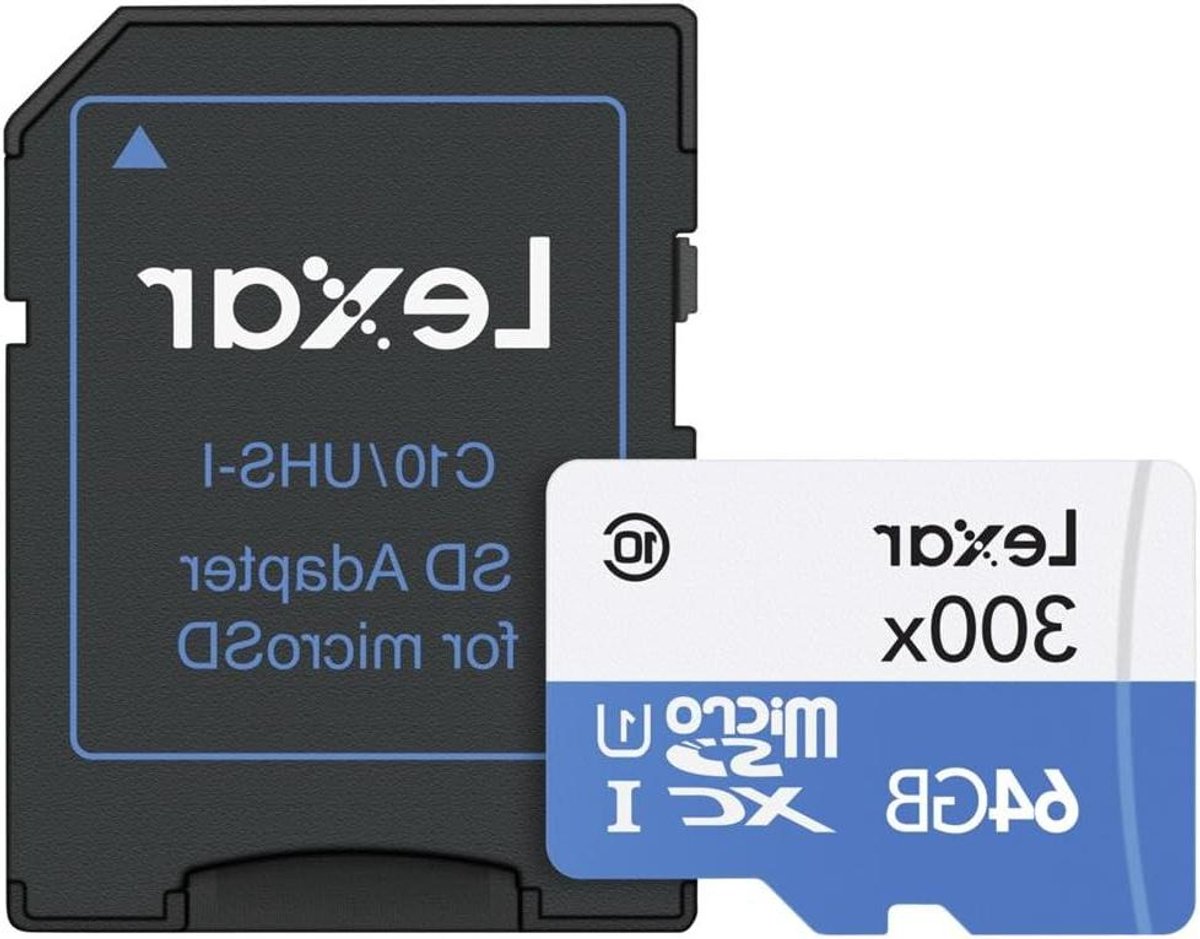 Micro SD Geheugenkaart - Flashkaart Opslagkaart - Foto Video Opslaan - UHS-I Technologie - 64GB - Zwart Blauw Wit