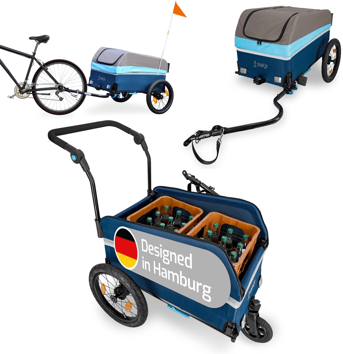 SnelShoppen - Snuutje Opvouwbare 2-in-1 Fietskar en Transportwagen | Boodschappenwagen voor Elektrische Fiets | Ideaal voor Camping, Tuin, Festival