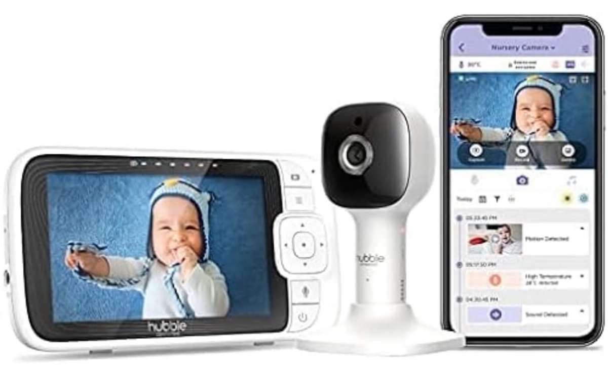 SnelShoppen - Nursery Pal Cloud Babyfoon met Camera 12,7 cm, 2-Weg Communicatie, Nachtlampje, Draadloze Baby Monitor met App, Bewakingscamera voor Kin