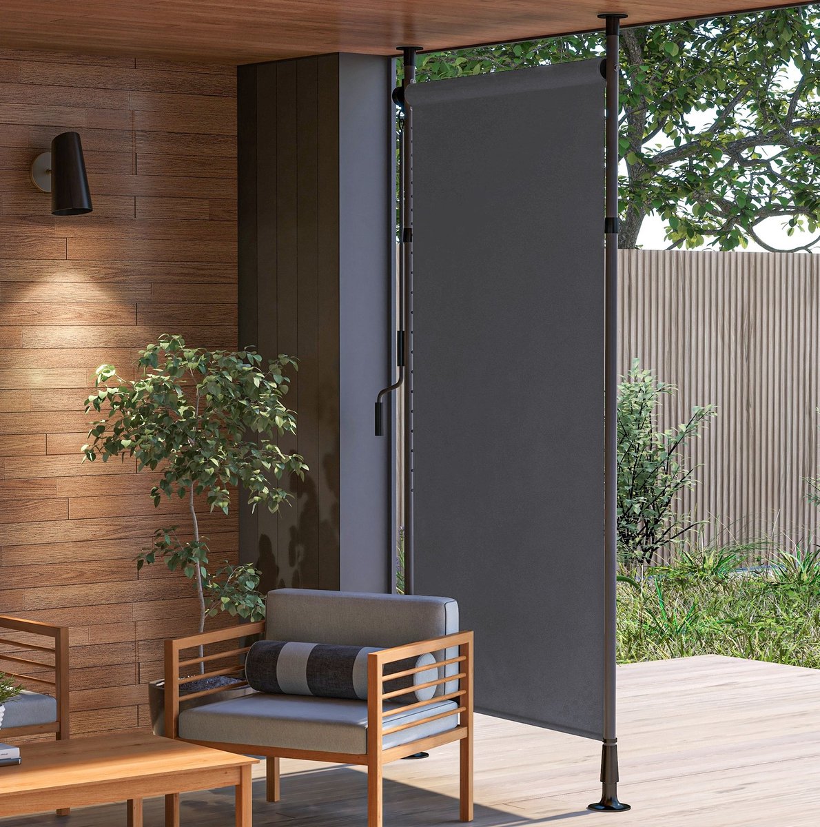 FloraGrace Markiese Freestanding 150 x 220-310 cm Met Handzwengel Van Aluminium En Polyester Donkergrijs Voor Balkon En Terras