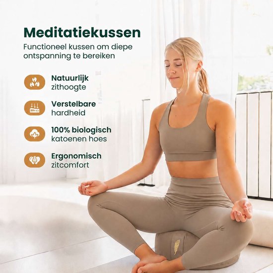 MindBaas - Meditatiekussen - Eco - Rond - Desert Bruin - Dubbel Gestikt - 15 x 33 cm (hoogte x diameter) - Yoga kussen - Yogakussen van MindBaas — afbeelding 2
