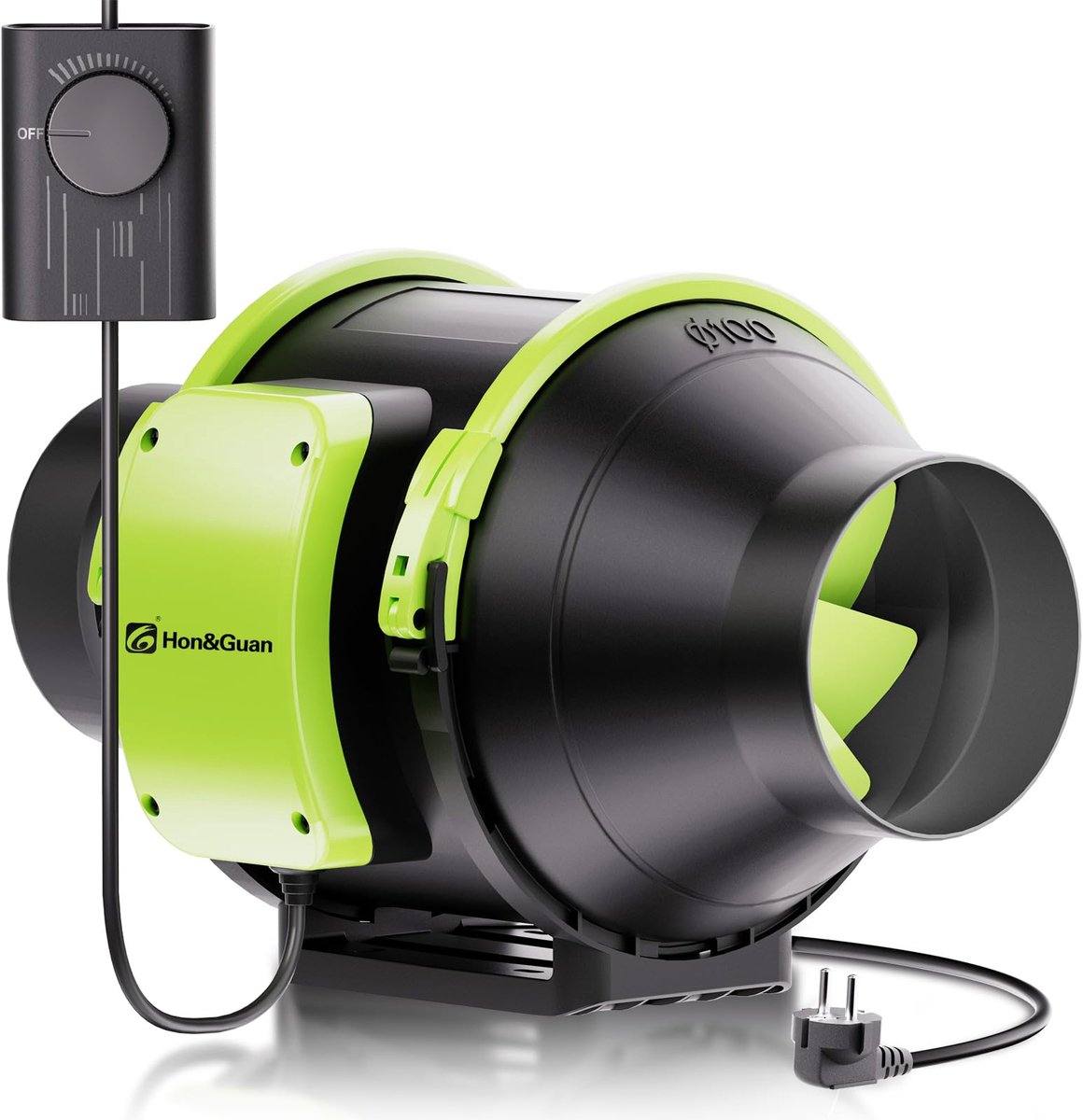SnelShoppen - Buisventilator 100 mm, Regelbare Toerentalregelaar, Badkamerventilator, Rookafzuiging, Ventilator voor Kweektent, Afzuiging met EU-stekk