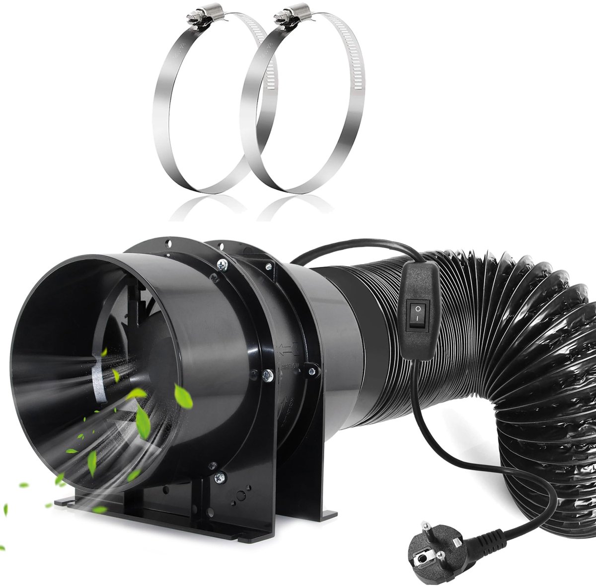 SnelShoppen - Axiale Buisventilator 150 mm - 323 m³/uur - Afvoerventilator met Aan-/Uitschakelaar en 2 m Kanaalslang voor Garage, Kweektent, Kantoor e