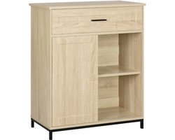 J&R Keukenkast – Licht Eiken Buffetkast – Dressoir met Lade en Schuifdeur – Opbergkast met Verstelbare Plank – 70 × 30 × 80,5 cm