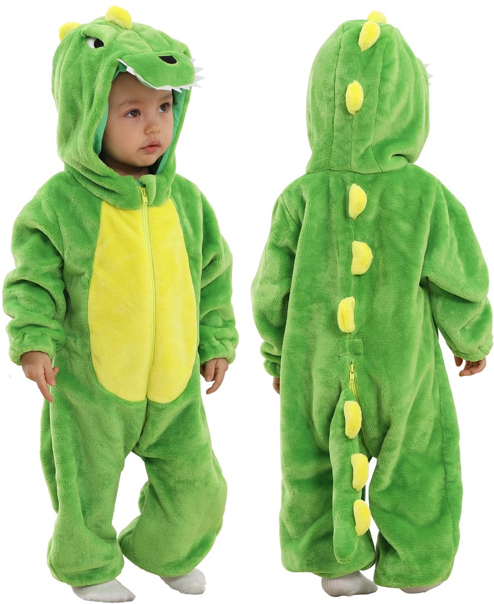 SnelShoppen - Doladola Unisex Kids Kostuum Dinosaurus Flanel Jumpsuit voor Jongens en Meisjes 4-5 jaar - Hooded Rompertje voor Feestjes en Spelen