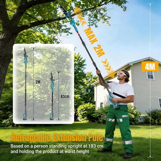Hoogsnoeier Telescopisch - Snoei Gereedschap - Takken Snoeien - Draadloos Werken - 8 Inch - Zwart — afbeelding 2
